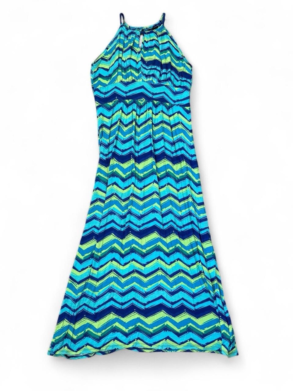Y2K Blue Green Chevron Maxi Dress Women’s Petite Large Chevron Print